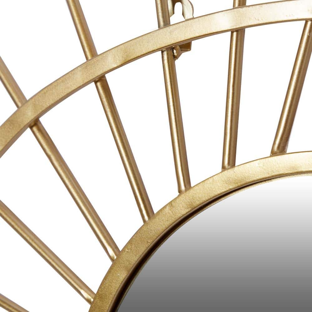 Gold Handmade Abstract Starburst Round Wall Mirror, 22" x 34"