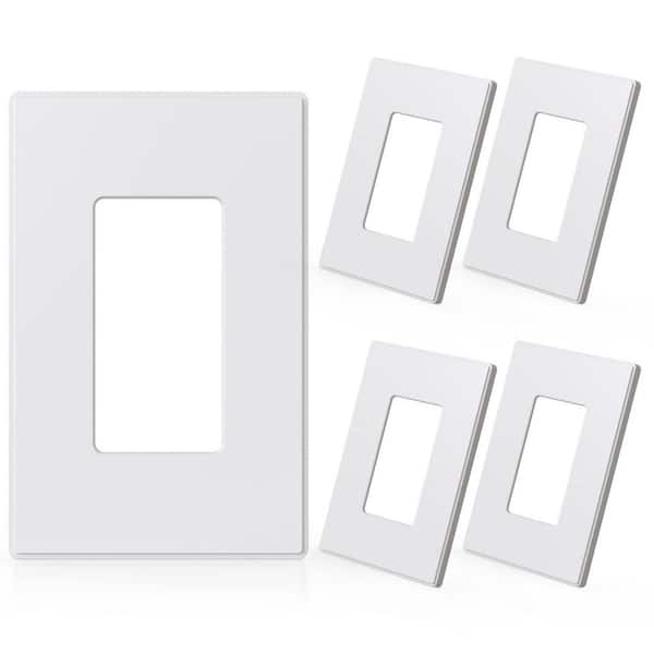 White Standard Size 1-Gang 1-Toggle / 1-Duplex Plastic Wall Plate Smooth Finish, Polycarbonate, UL Listed 5-Pack