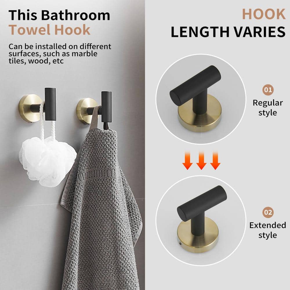 Modern Black and Gold Stainless Steel Wall Hooks, 4-Pack