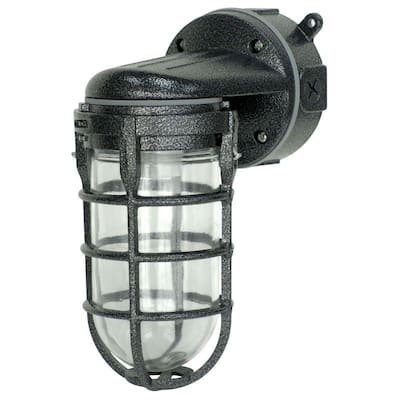 Industrial 1-Light Hammered Black Outdoor Weather Tight Flushmount Wall Light Fixture