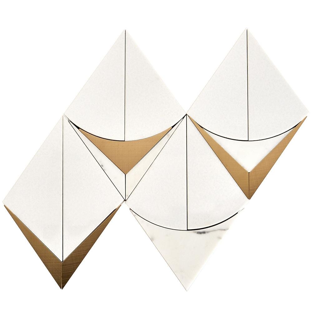 Larvotto White and Brass Polished Marble Mosaic Wall Tile