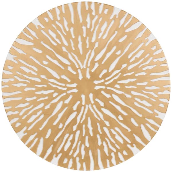 36 in. x 36 in. Wooden Gold Abstract Carved Circle Starburst Wall Decor with White Backing