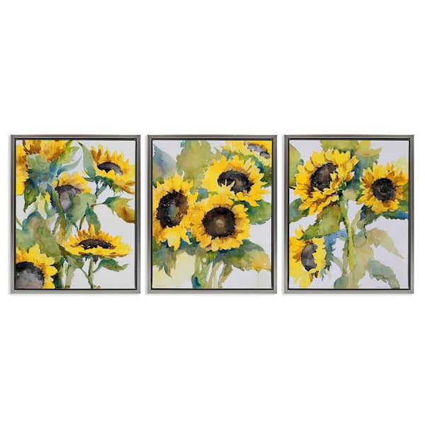 Blooming Country Sunflowers by Theresa Troise Heidel 3 Piece Gray Floater Frame Nature Graphic Art Print 31 in. x 25 in.