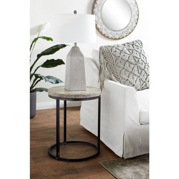 Litton Lane Rustic Small Round Iron and Natural Textured White Wood Accent Table