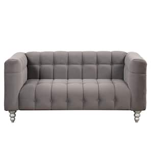 63 in. Square Arm Polyester Rectangle Sofa with solid wood legs in. Gray