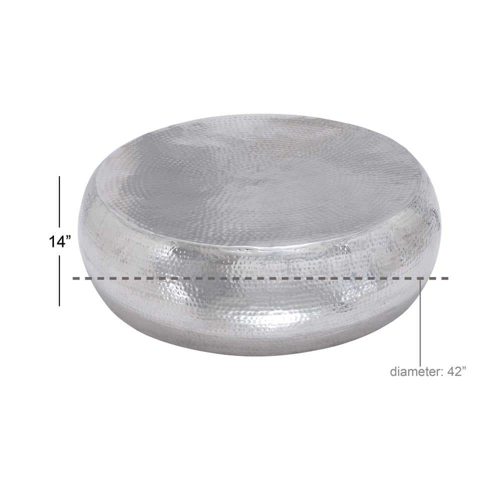 Elegant Hammered Silver Aluminum Round Coffee Table - 49"