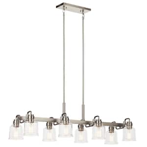 Aivian 42 in. 8-Light Brushed Nickel Vintage Industrial Shaded Linear Chandelier for Dining Room