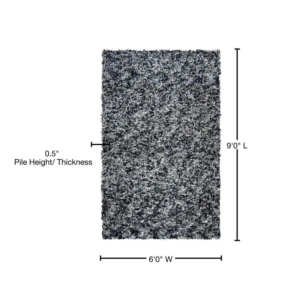 Handmade Black and Ivory Synthetic Shag Rug, 6' x 9'
