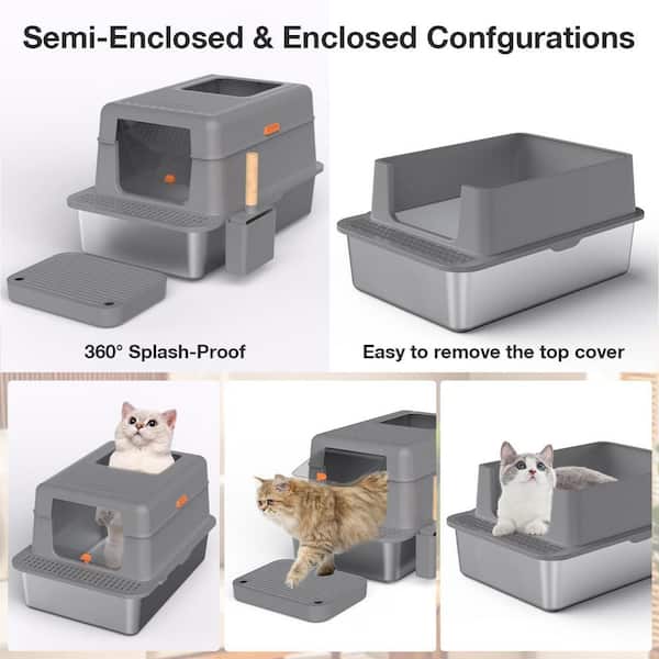 best size for cat litter box Petmate Basic Hooded Cat Litter Pan, Pearl White/Pink, Large main image 1