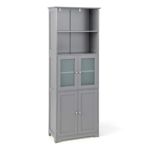 null 64 in. H Gray 6-Tier Freestanding Kitchen Hutch Pantry Organizer Storage Cabinet Cupboard With Adjustable Shelves