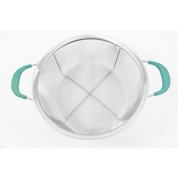 ExcelSteel 11.25" Reinforced Stainless Steel Mesh Colander w/Teal Silicone Handles