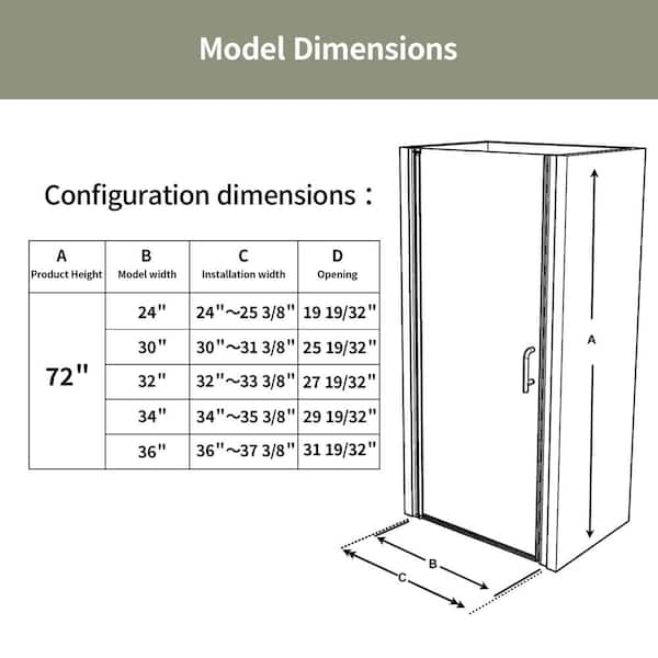 24-25 in. W x 72 in. H Pivot Semi Frameless Swing Corner Shower Panel with Shower Door in Matte Black with Clear Glass