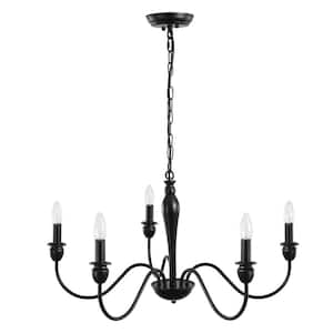 5-Light Matte Black Classic Farmhouse Candle Style Chandelier for Living Room Bedroom with No Bulbs Included