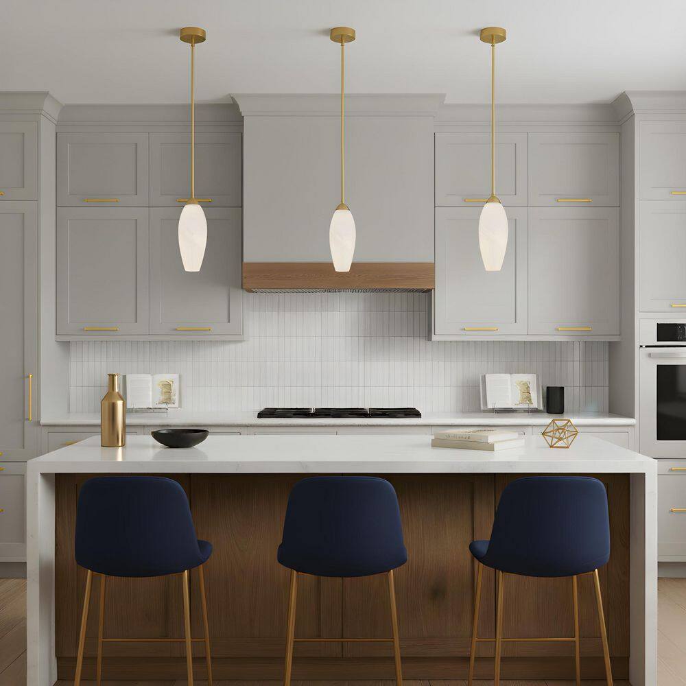 Burnett 9-Watt 1 Light Brushed Gold Integrated LED Pendant Light with Cloud Glass Shade price history on PriceWatchPro