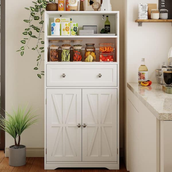 VECELO Farmhouse Storage Cabinet with Hutch, White Cabinet with