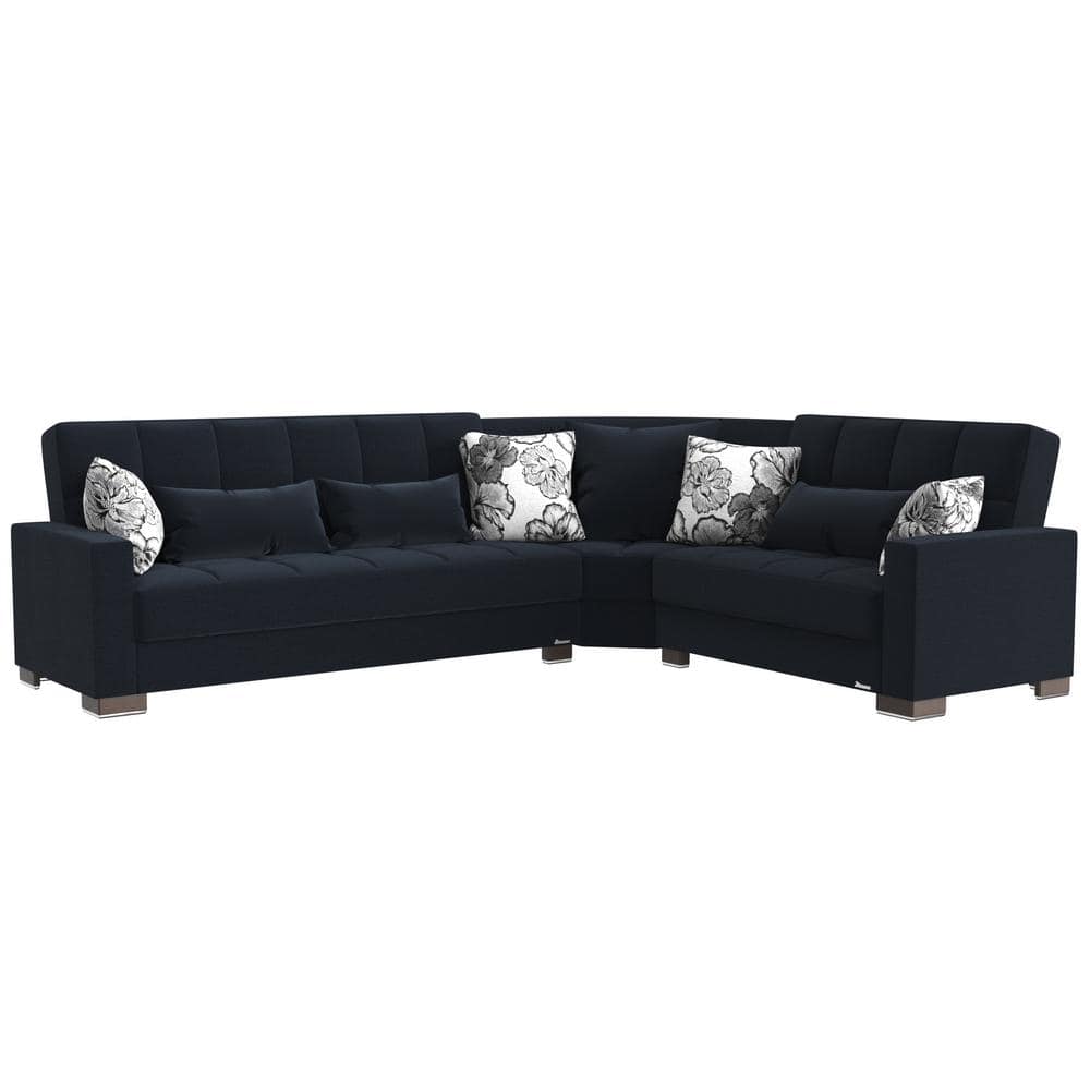 Basics Collection 3-Piece 108.7 in. Polyester Convertible Sofa Bed Sectional 6-Seater With Storage, Blue -  Ottomanson, BSC-11-SEC