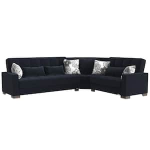 Basics Collection 3-Piece 108.7 in. Polyester Convertible Sofa Bed Sectional 6-Seater With Storage, Blue
