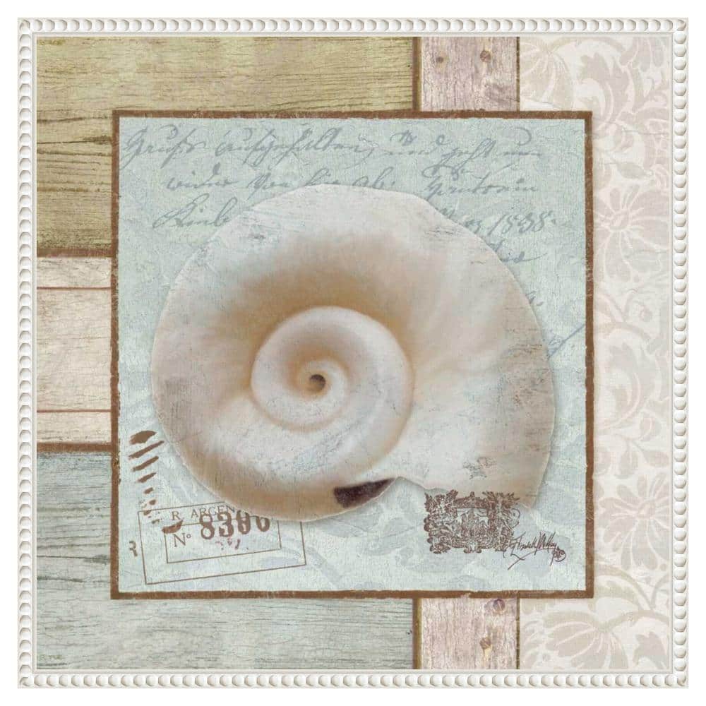 Nautical Seashell Beaded Framed Canvas Wall Art