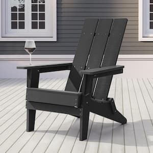 Black Folding Adirondack Chair, Waterproof HIPS High Load Capacity Patio Chair with Wide Armrests (1-Piece)
