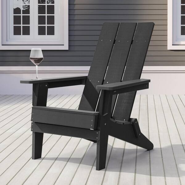 Sonkuki Black Folding Adirondack Chair, Waterproof HIPS High Load Capacity Patio Chair with Wide