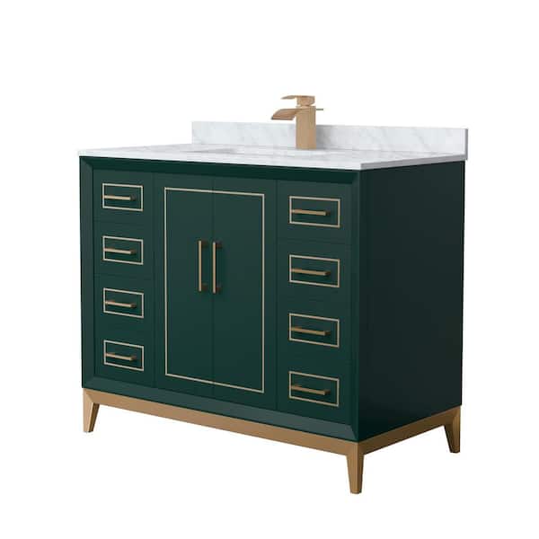 Wyndham Collection Marlena 42 in. W x 22 in. D x 35.25 in. H Single Bath Vanity in Green with White Carrara Marble Top