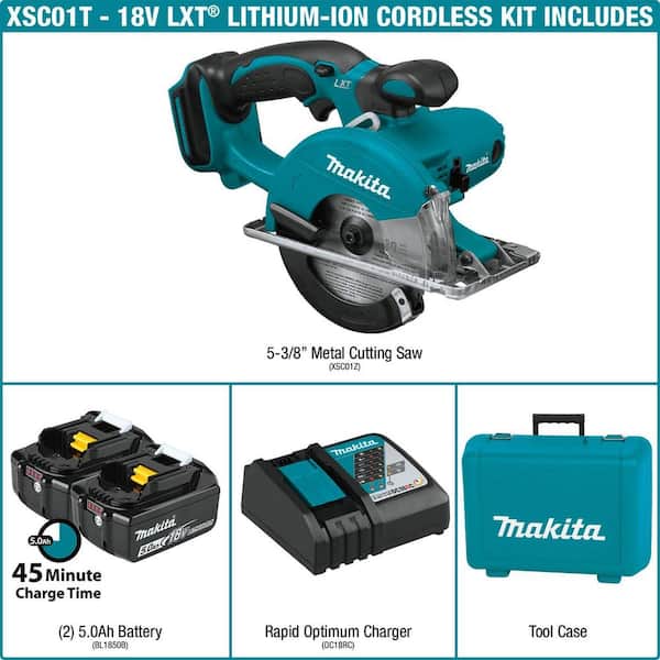 Makita 18V 5.0Ah LXT Lithium-Ion Cordless 5-3/8 in. Metal Cutting Saw Kit  XSC01T The Home Depot