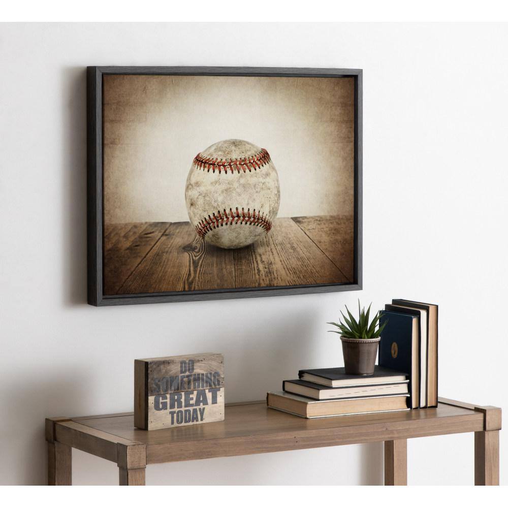 Vintage Baseball Framed Canvas Print in Gray Wood Frame