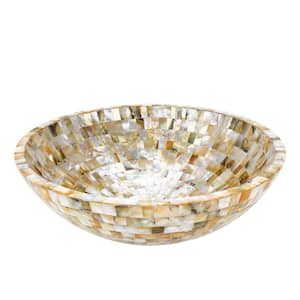 Mother of Pearl Gold Seashell Round Vessel Sink with Mounting Ring