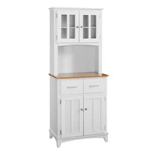 Home Source White and Cherry Microwave Storage Stand with Double Door Top and Bottom Cabinets