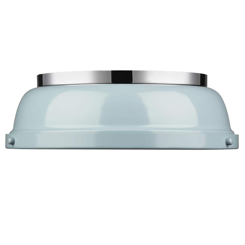 Duncan 14" Transitional Chrome Flush Mount with Seafoam Shade