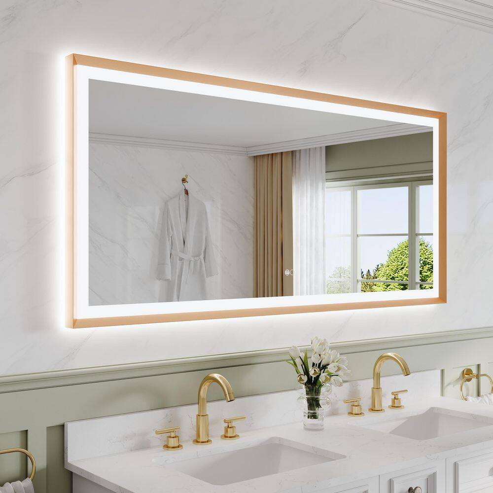 60 in. W x 28 in. H Rectangular Framed Wall LED Bathroom Vanity Mirror in Brushed Gold, Dimmable, Backlit and Frontlit price history on PriceWatchPro
