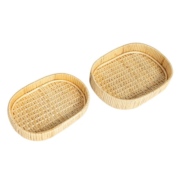 HOUSEHOLD ESSENTIALS Handwoven Willow Nestable Oval Decorative Trays, Natural (Set of 2)