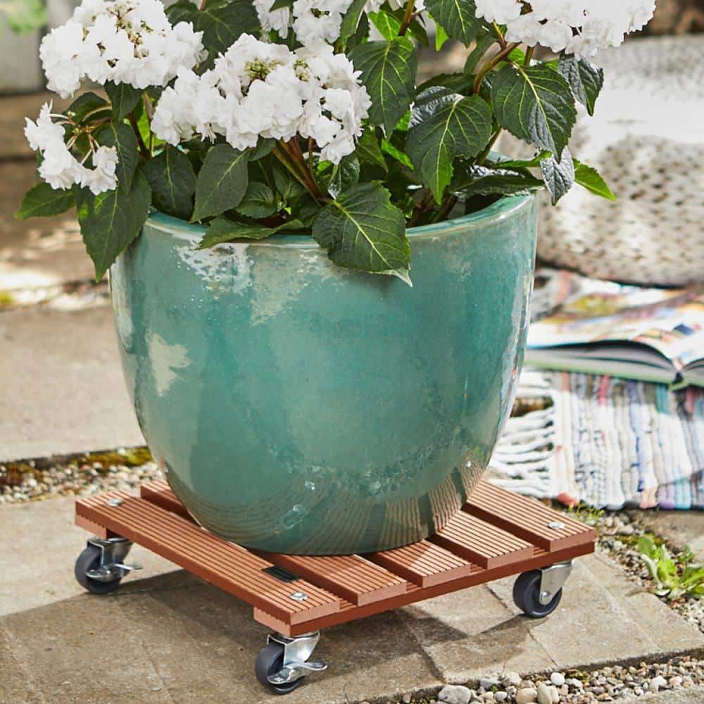 11.4" Terra Cotta Wood Plastic Composite Square Plant Caddy