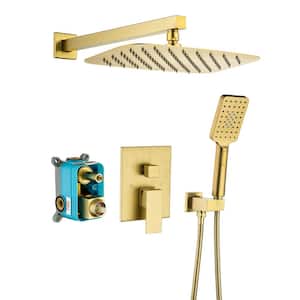 Single-Handle 1-Spray Oval Pressure Balance Shower Faucet with Shower Head in Brushed Gold (Valve Included)