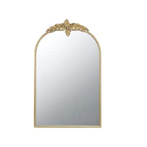 24 in. W x 36 in. H Arched Iron Framed Wall Bathroom Vanity Mirror in Gold