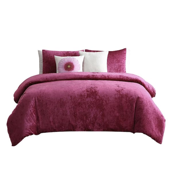 Benjara 5-Piece Pink Solid Print Microfiber Full Comforter Set