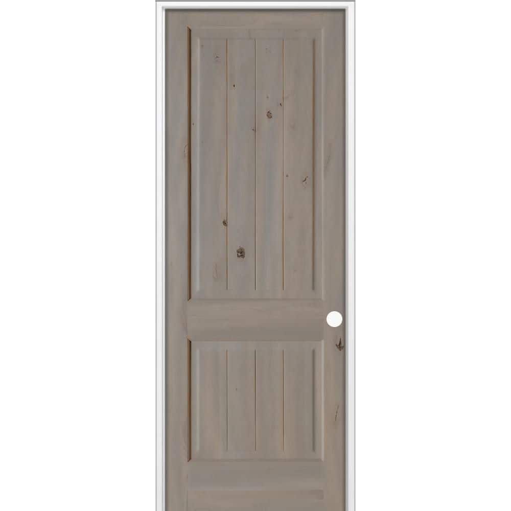 36 in. x 96 in Knotty Alder 2-Panel V-Groove Solid Wood Left-Hand BEHR Weathered Gray Stain Single Prehung Interior Door price history on PriceWatchPro