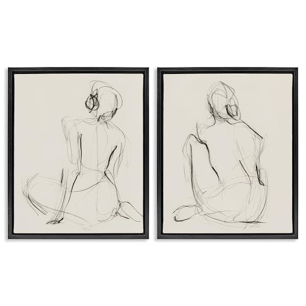 Sitting Female Figure Drawing by Victoria Barnes 2 Piece Black Floater Frame People Graphic Art Print 21 in. x 17 in.