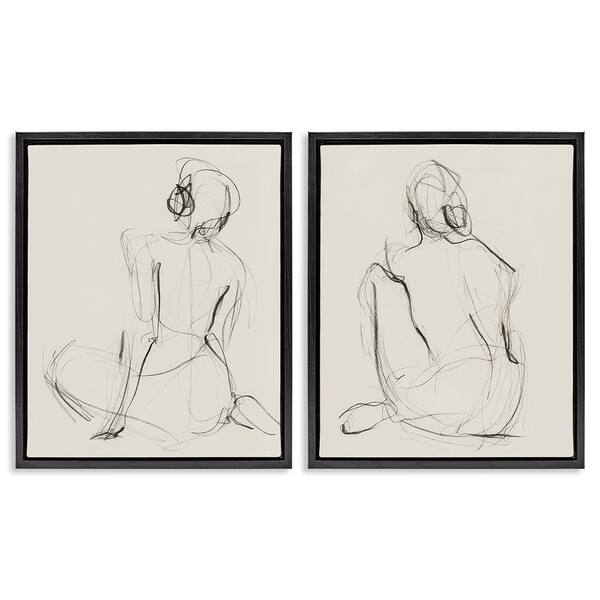 Sitting Female Figure Drawing by Victoria Barnes 2 Piece Black Floater Frame People Graphic Art Print 31 in. x 25 in.