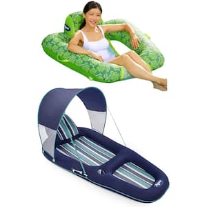 Blue and Light Green Inflatable Lounger with Canopy and Zero Gravity Inflatable Recliner