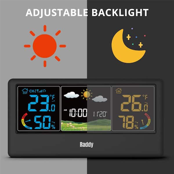 Weather Station,Wireless Indoor Outdoor Thermometer,LCD Digital Display Weather  Thermometer with Temperature,Humidity,Calendar,4 Mode Weather Forecast,Snooze  Function Alarm Clock