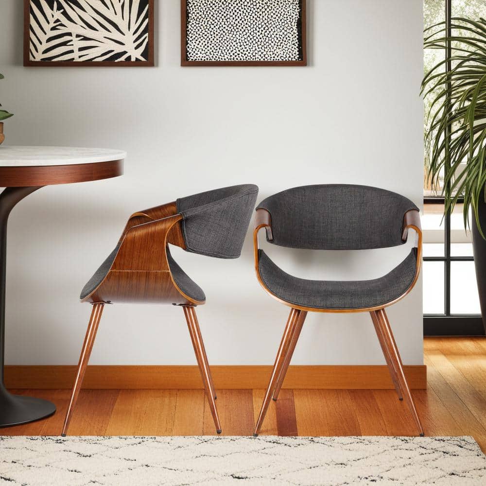 Charcoal Upholstered Faux Leather Mid-Century Modern Side Chair