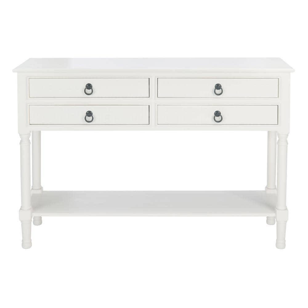 Elegant Carved White Wood and Metal Console Table with Storage