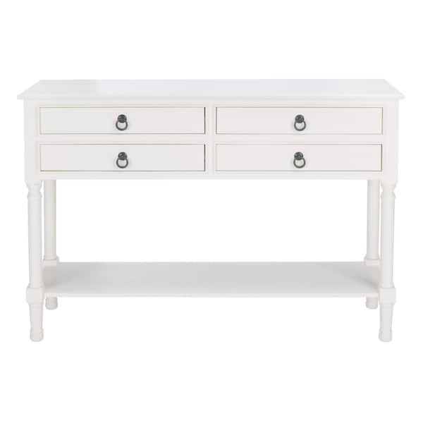 SAFAVIEH Haines 13 in. White Rectangle Wood Console Table with Drawer