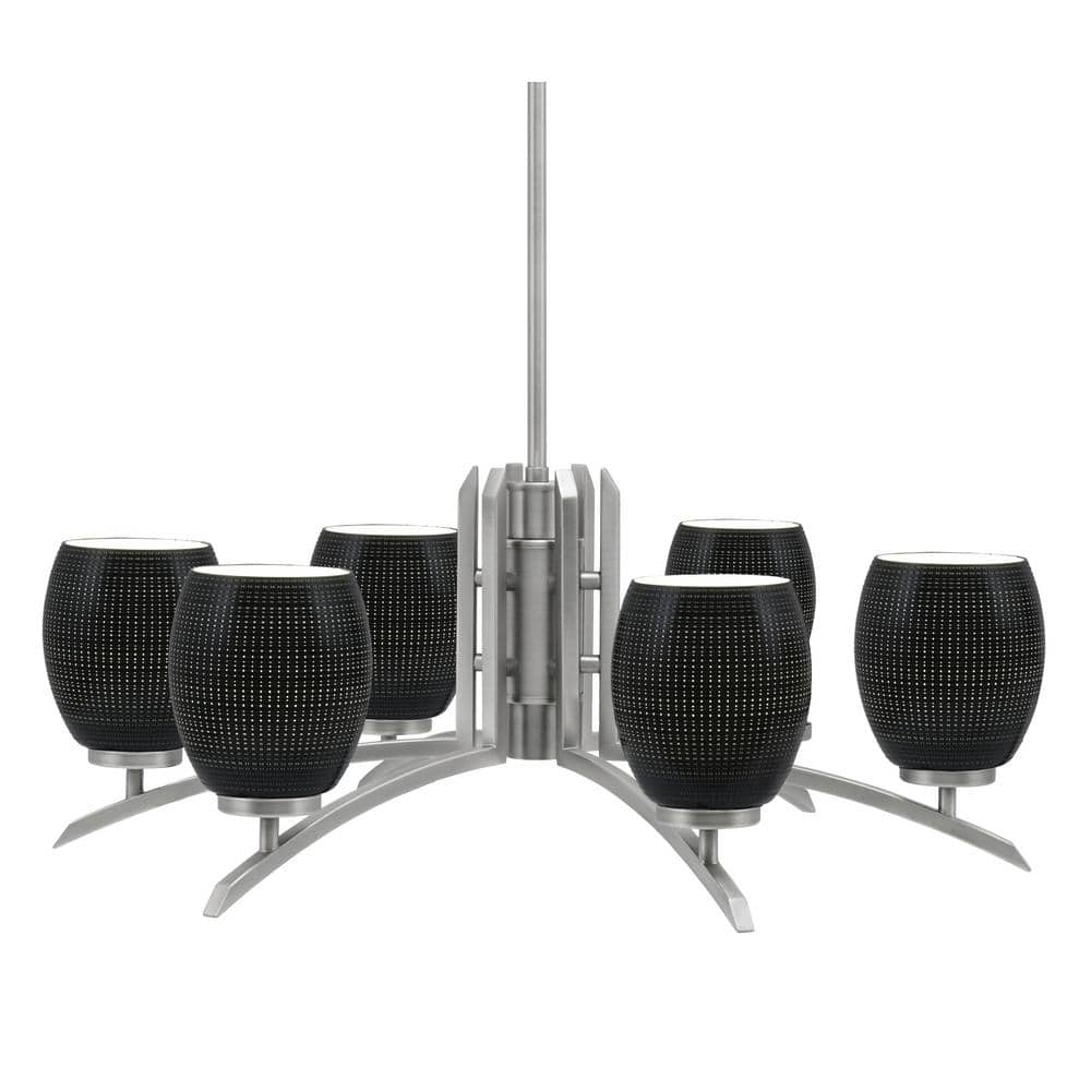 Siena 26.75 in. 6 Light Graphite Chandelier with Black Matrix Glass Shades