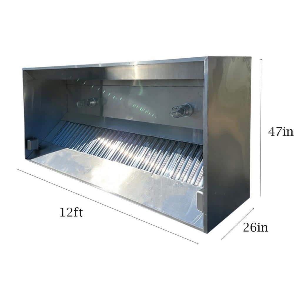 12 ft. W Ducted Commercial Kitchen Range Hood in Stainless Steel