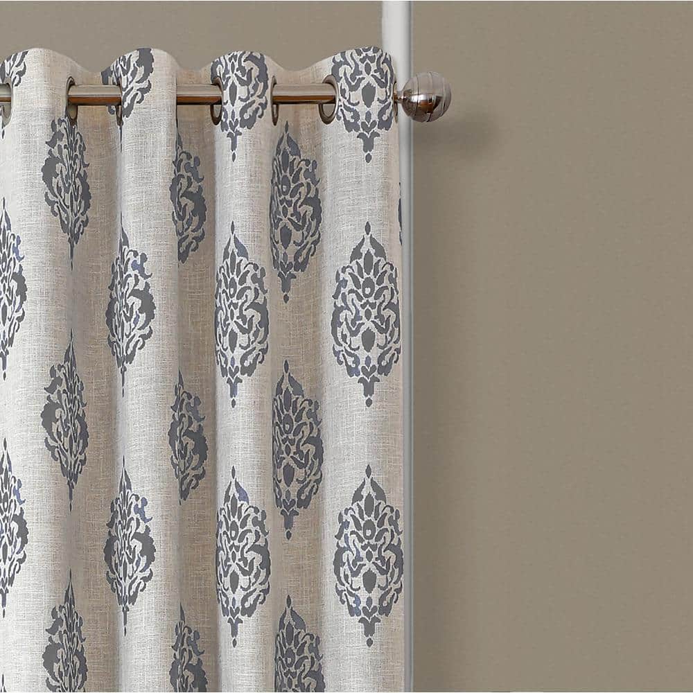 Gray and White Medallion Room Darkening Grommet Drapes