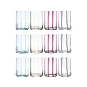 Multicolor Striped Glass Tumbler Drinking Glass (Set of 12) 12 oz.