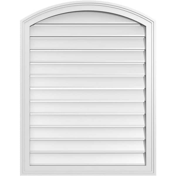 Ekena Millwork 28 in. x 34 in. Arch Top Surface Mount PVC Gable Vent: Decorative with Brickmould Frame