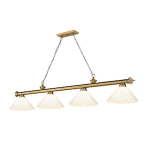 Cordon 4-Light Rubbed Brass Billiard Light with White Plastic Shade with No Bulbs Included